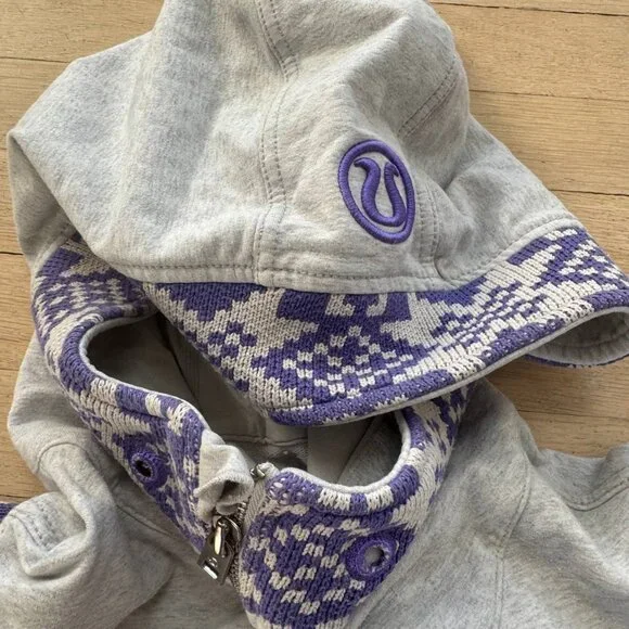 Lululemon Special Edition Fair Isle Scuba Hoodie Purple-Gray Knit Panels Size 12 - Picture 8 of 9